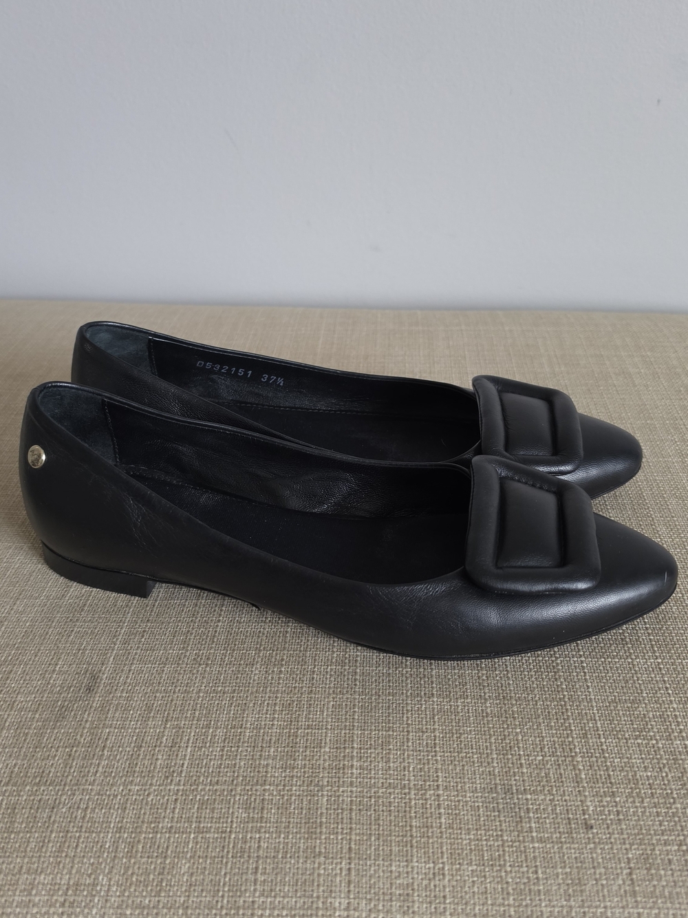 AGL Black Leather Square-Buckle Ballet Flats